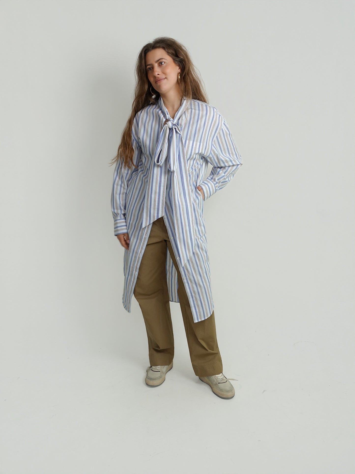DOWA WIDE STRIPE POPLIN DRESS BLUE/RED