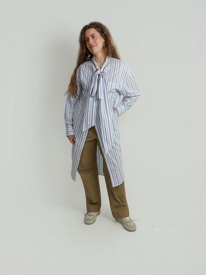 DOWA WIDE STRIPE POPLIN DRESS BLUE/RED