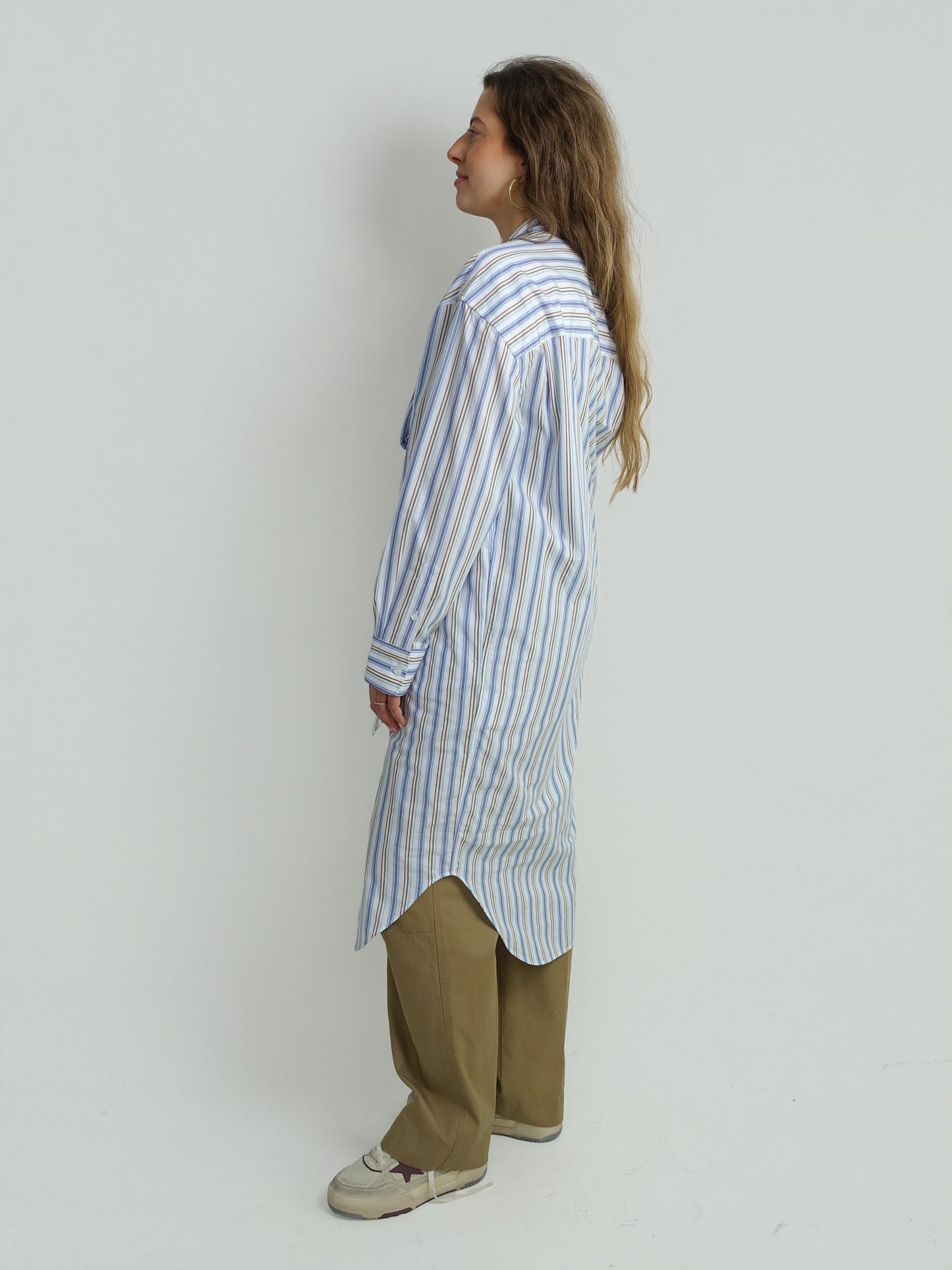 DOWA WIDE STRIPE POPLIN DRESS BLUE/RED