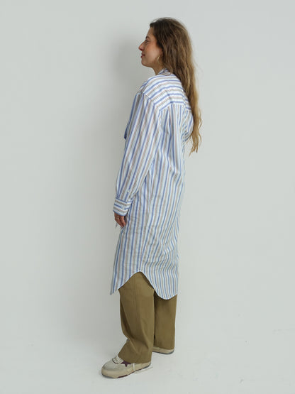 DOWA WIDE STRIPE POPLIN DRESS BLUE/RED
