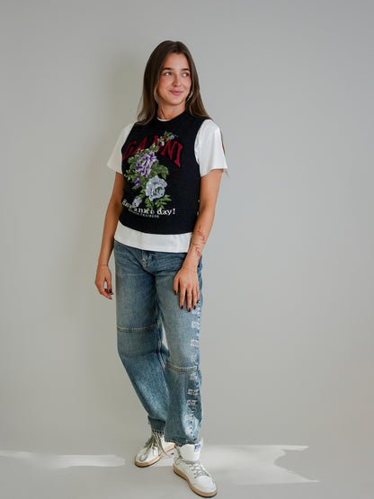 GRAPHIC WOOL MIX FLOWERS VEST PHANTOM