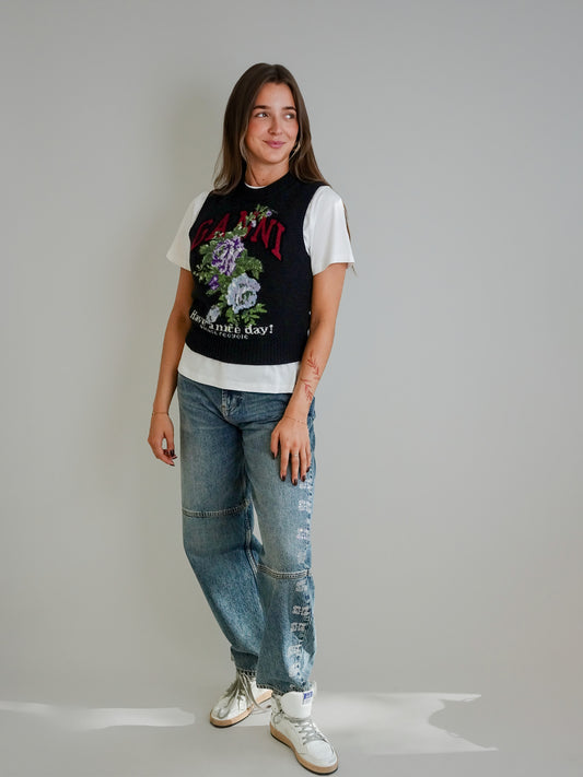 GRAPHIC WOOL MIX FLOWERS VEST PHANTOM