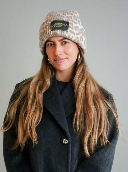 GRAPHIC WOOL MIX PRINTED LEOPARD BEANIE LEOPARD