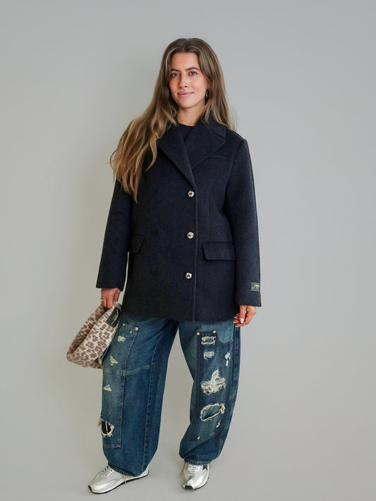 DOUBLE FACED WOOL DOUBLEBREASTED BLAZER PHANTOM