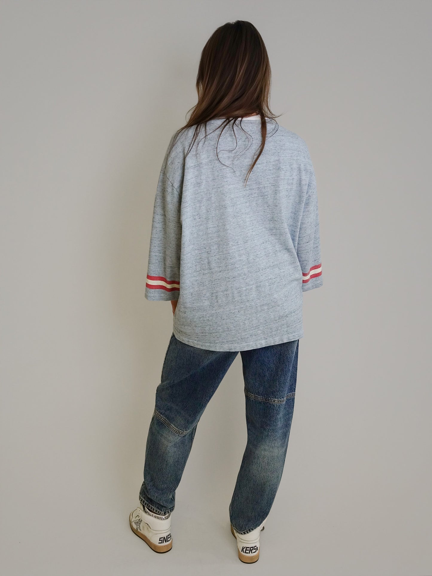 OVERDYED COTTON MELANGE 3/4 SLEEVE BABY BLUE