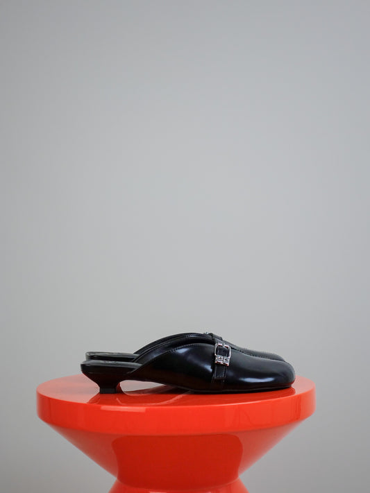 SUE KITTEN HEEL MULE BOX OLEATEX BLACK