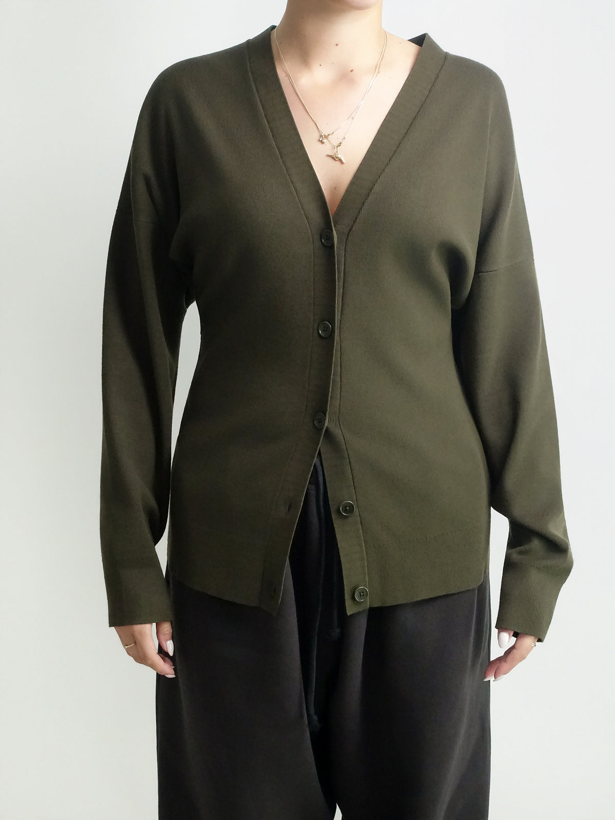 HOURGLASS CARDIGAN DARK MOSS GREEN