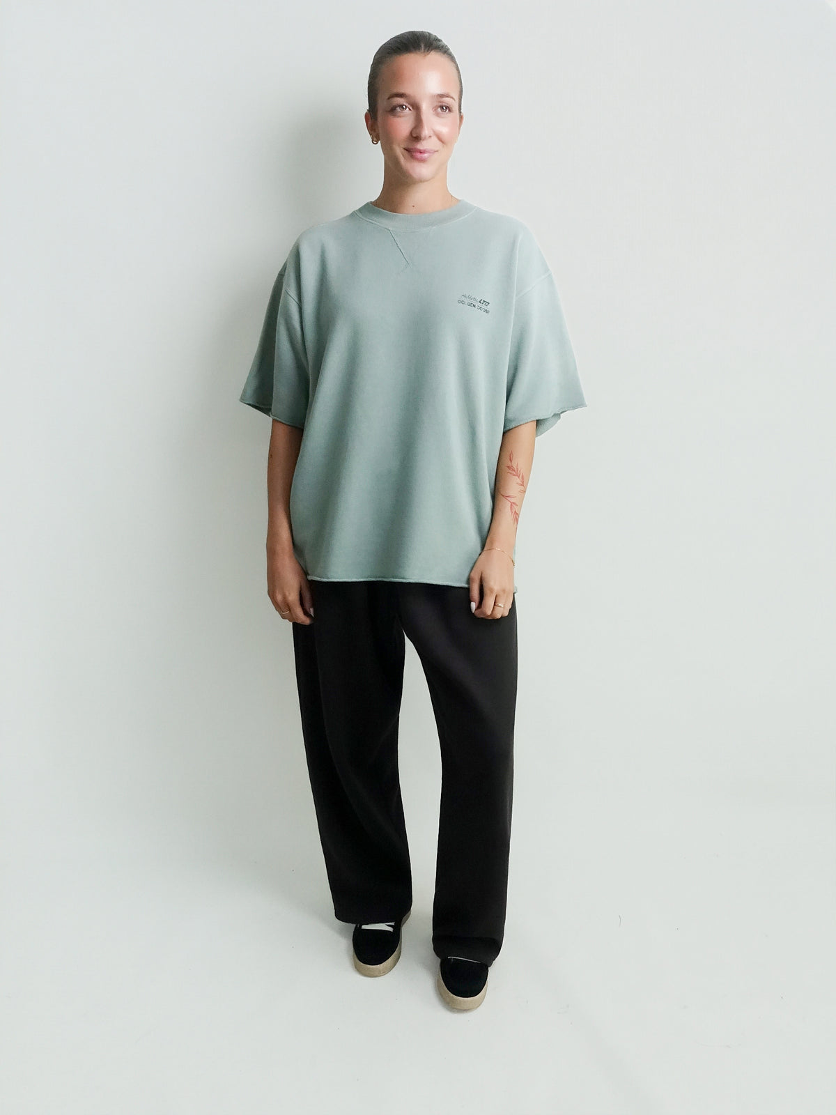 JOURNEY UNISEX GARMENT DYED S/S SWEATSHIRT COTTON FLEECE WITH PATCH ICEBERG GREEN