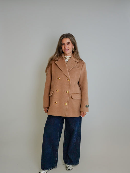 DOUBLE FACED WOOL DOUBLEBREATSED BLAZER LATTE