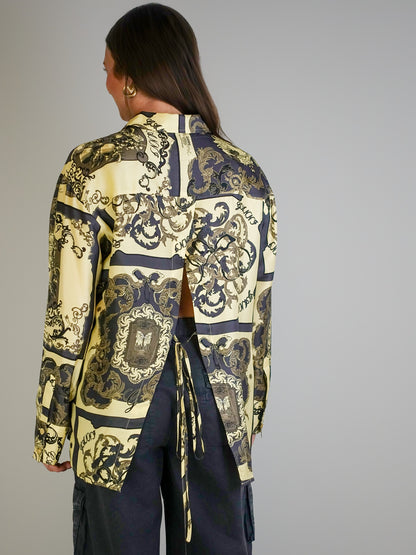 PRINTED SILK TWILL LONG SLEEVE RAGLAN SHIRT POPCORN