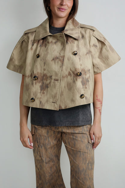 DOUBLE COTTON SHORT SLEEVED JACKET PRINTED WARM SAND