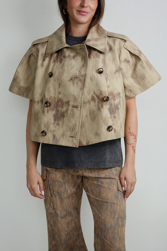 DOUBLE COTTON SHORT SLEEVED JACKET PRINTED WARM SAND