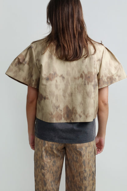 DOUBLE COTTON SHORT SLEEVED JACKET PRINTED WARM SAND