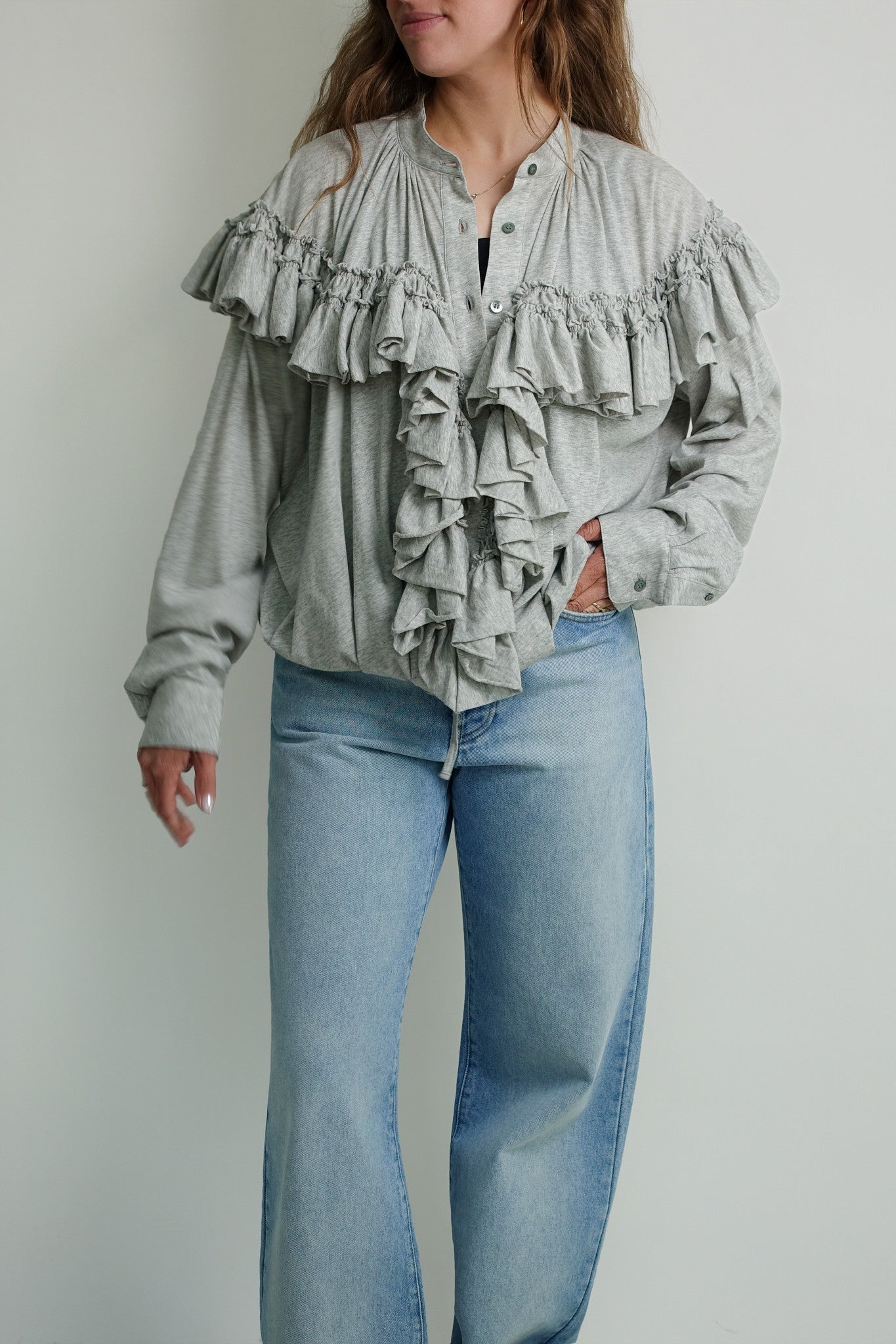 HUNVER 3606 W.K.BLOUSE GREY MELANGE