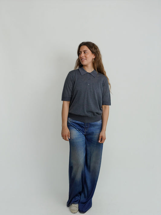 MIGO FINE SHORT-SLEEVE POLO ANTHRACITE MELANGE