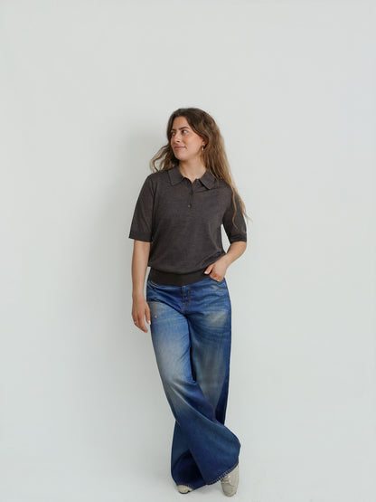 MIGO FINE SHORT-SLEEVE POLO BROWN MELANGE