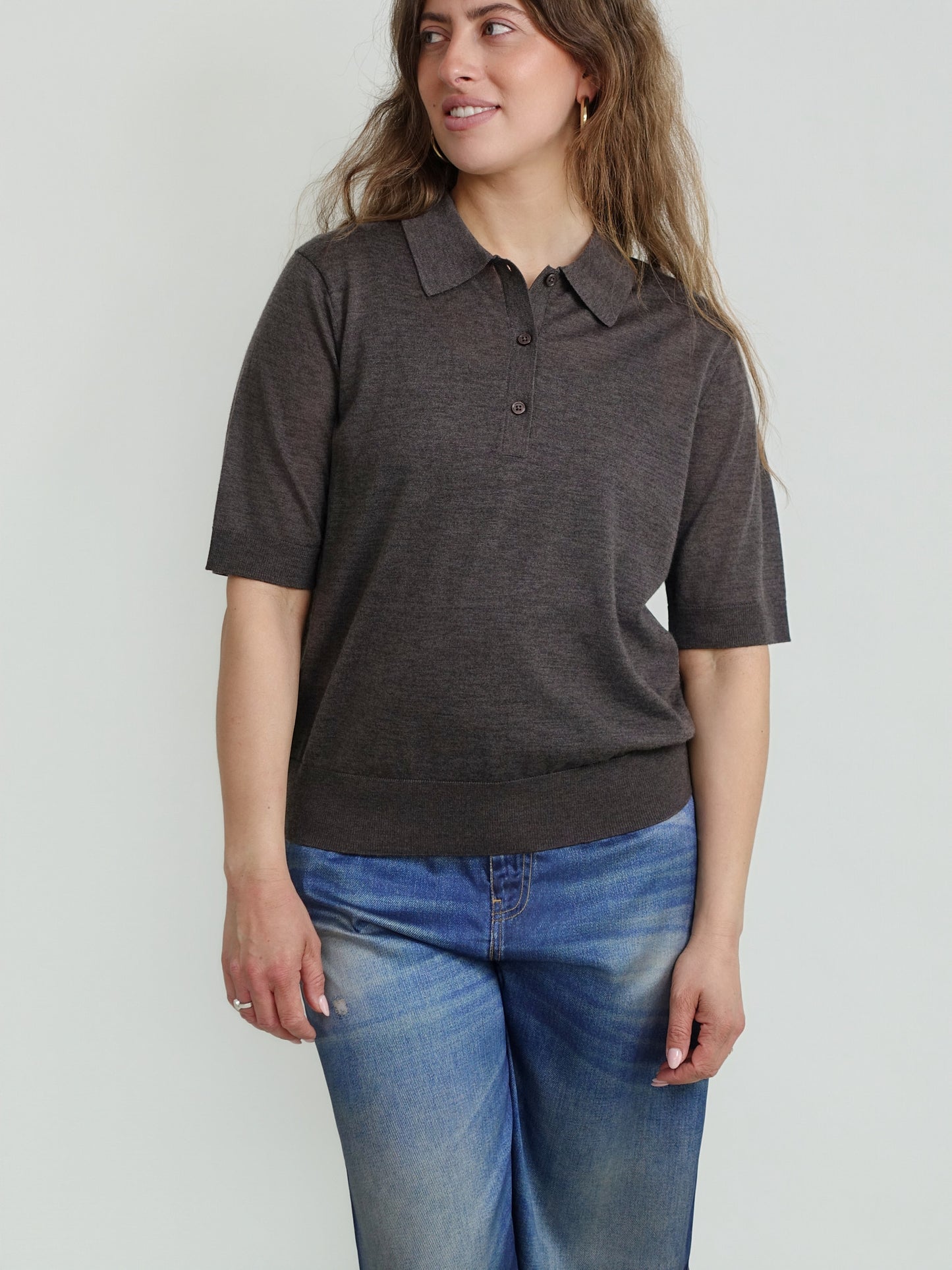 MIGO FINE SHORT-SLEEVE POLO BROWN MELANGE