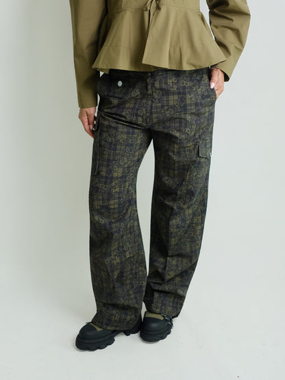 STRETCH COTTON POCKET CARGO PANTS PRINTED GOTHIC OLIVE