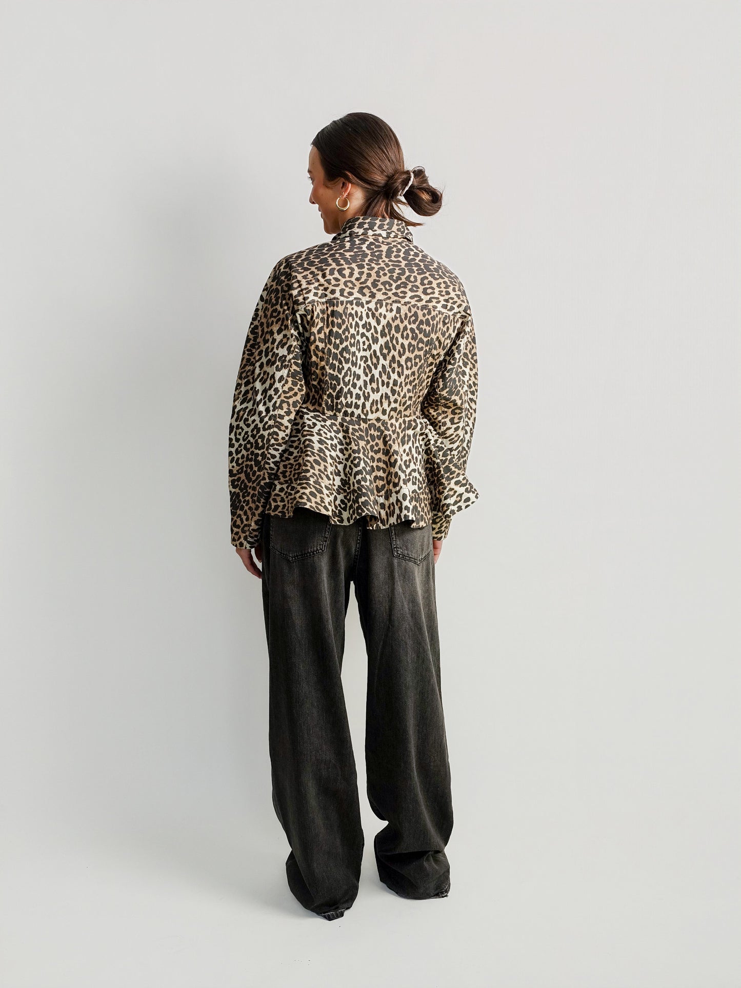 PRINTED STRETCH COTTON PEPLUM SHIRT ALMOND MILK