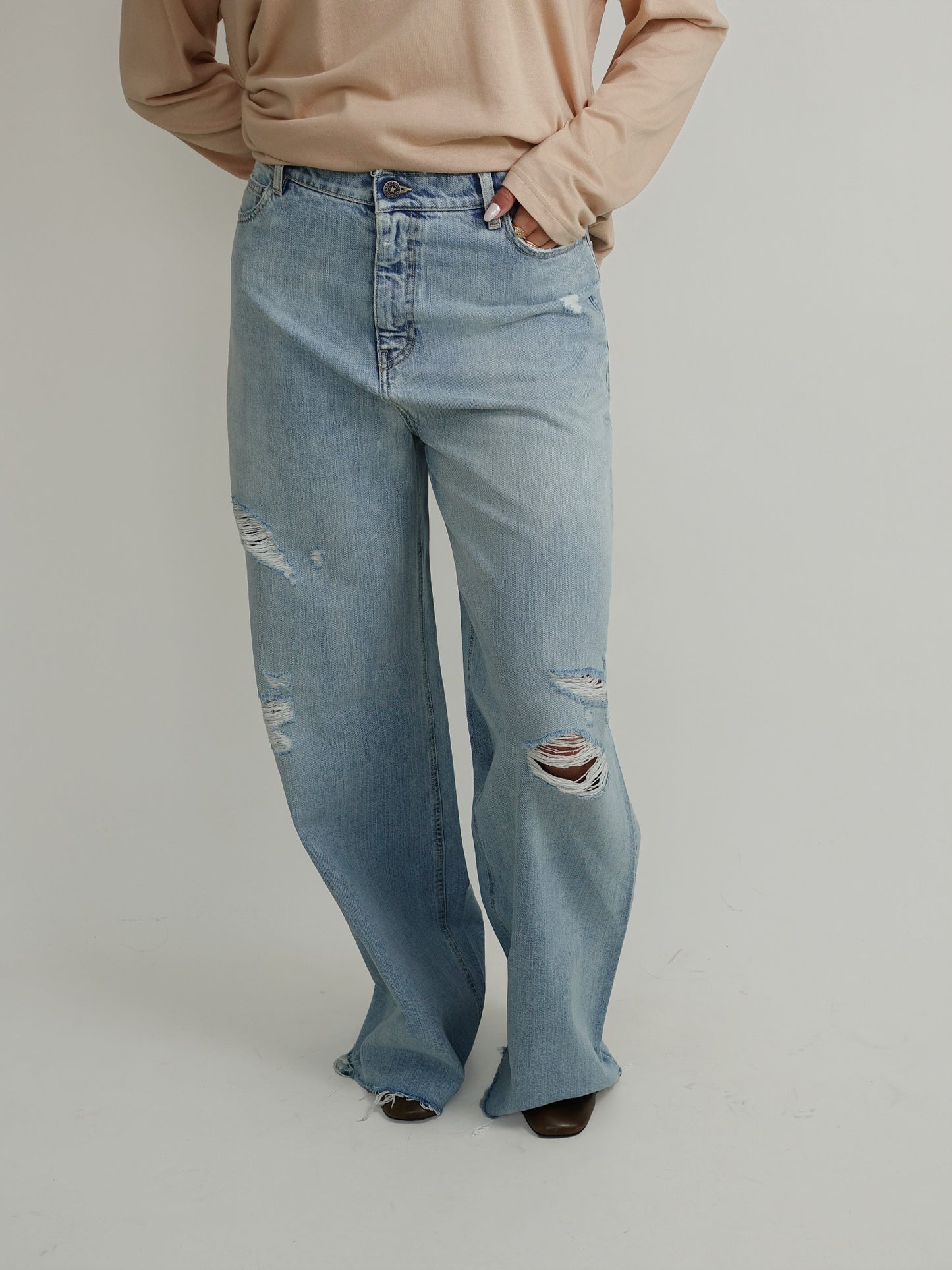 JOURNEY W'S MELODY BOYFRIEND PANT DESTOYED BLEACHED DENIM CLOUD BLUE