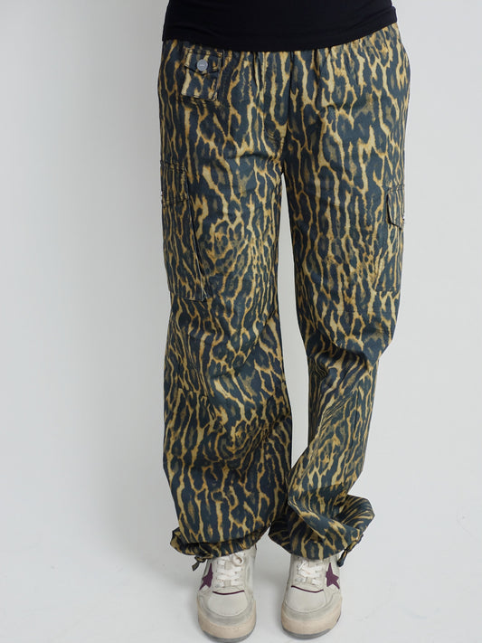 PRINTED STRETCH COTTON CARGO PANTS KHAKI