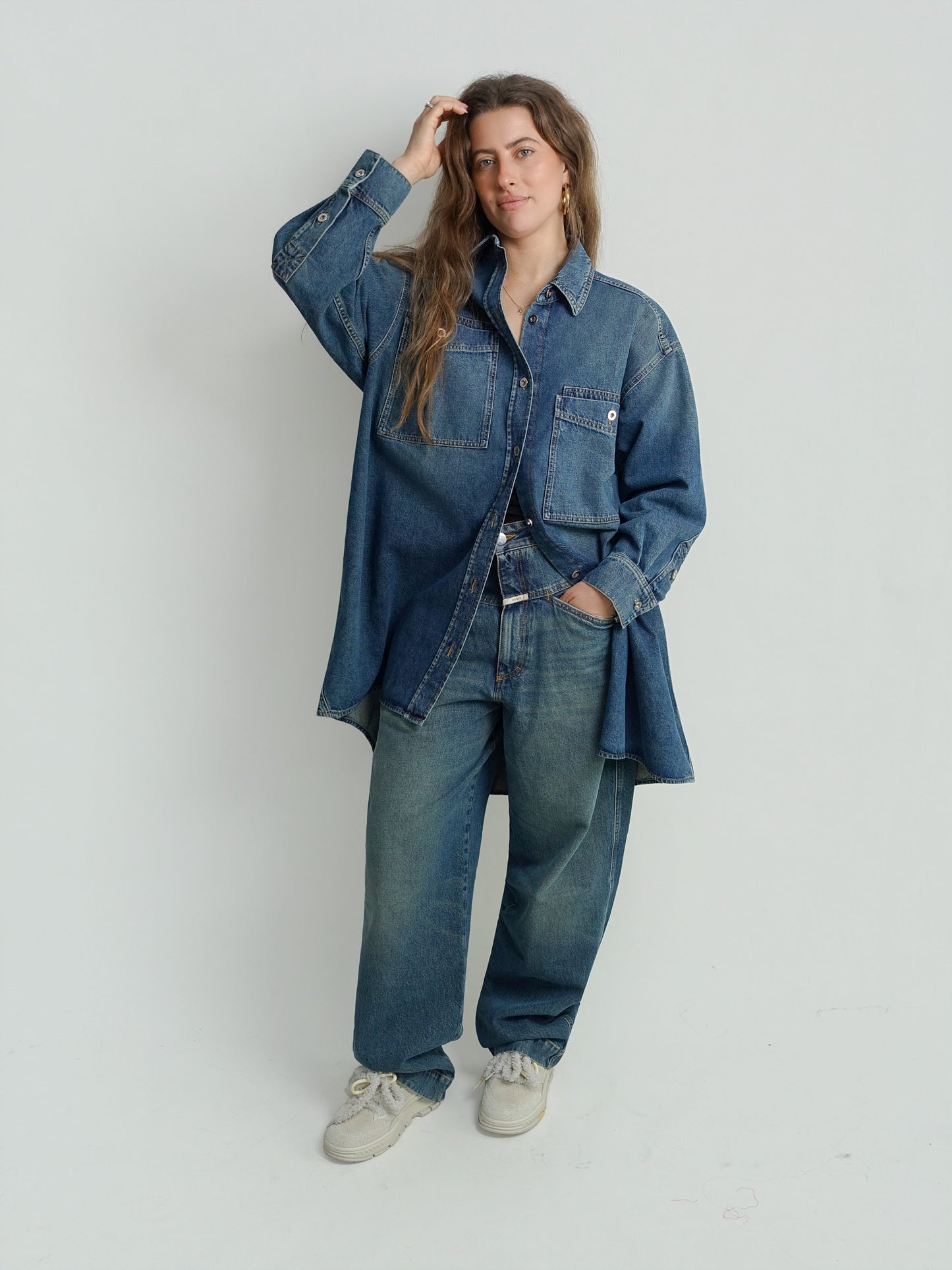 OVERSIZED SHIRT DRESS DARK BLUE