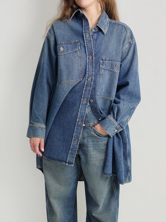 OVERSIZED SHIRT DRESS DARK BLUE