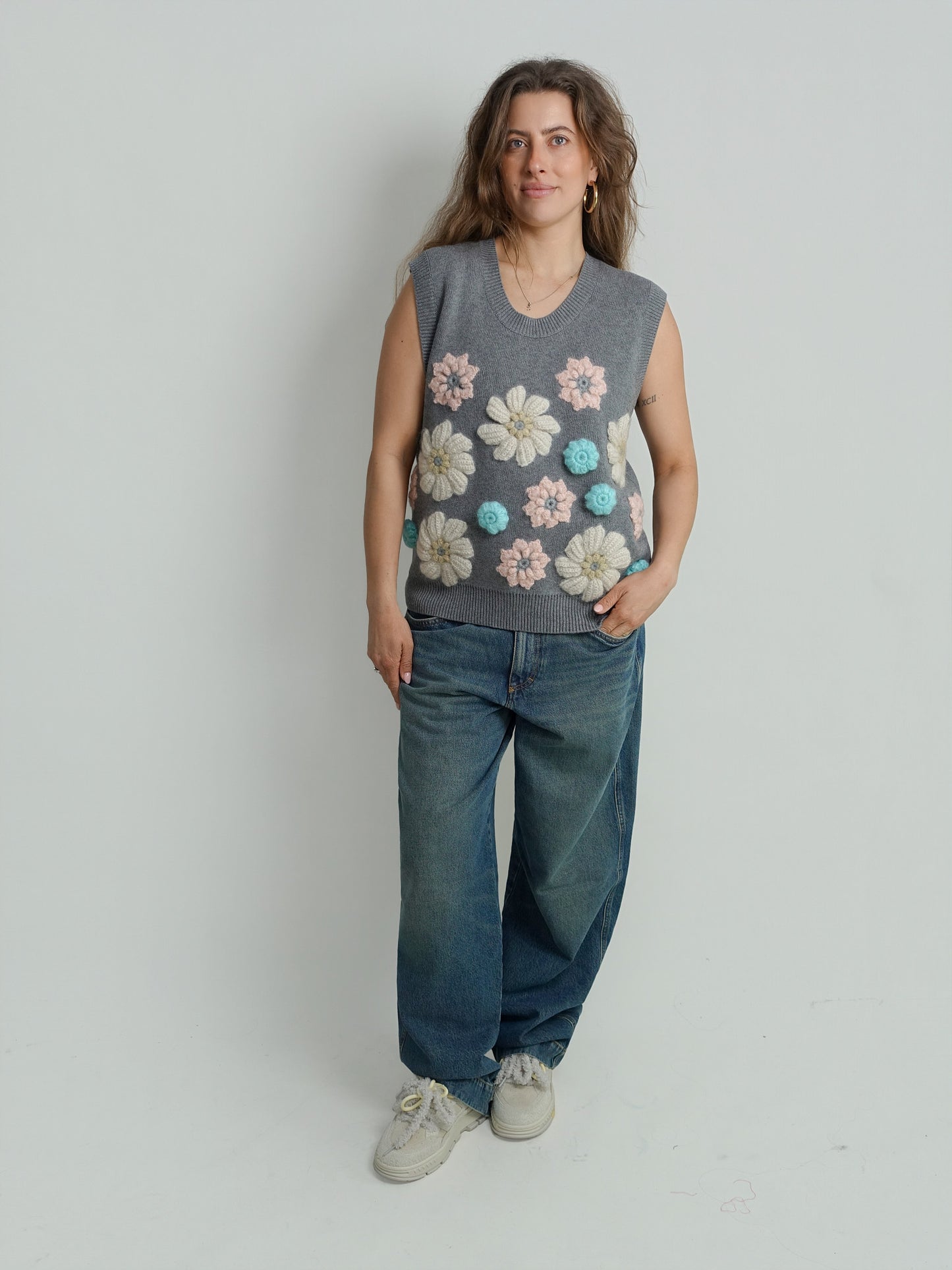 COTTON CASHMERE FLOWER VEST PALOMA