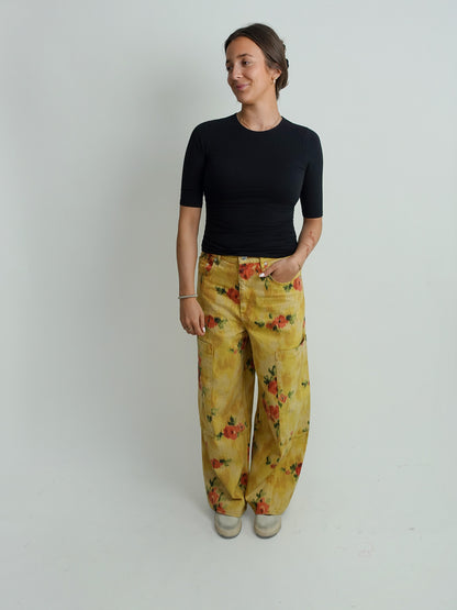 PRINT DENIM BAGGY CARGO JEANS VIBRANT YELLOW