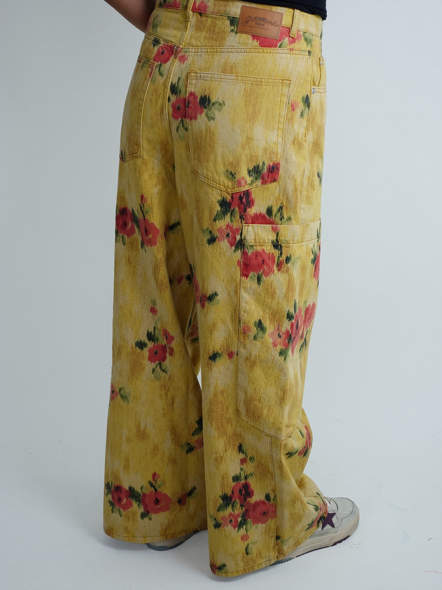 PRINT DENIM BAGGY CARGO JEANS VIBRANT YELLOW