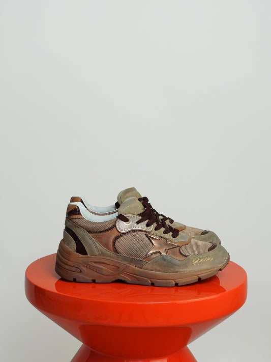 RUNNING DAD MESH AND LEATHER UPPER SUEDE TOE TONGUE AND SPUR LAMINATED STAR LEATHER HEEL CARAMEL/BEIGE/BURGUNDY/TOBACCO