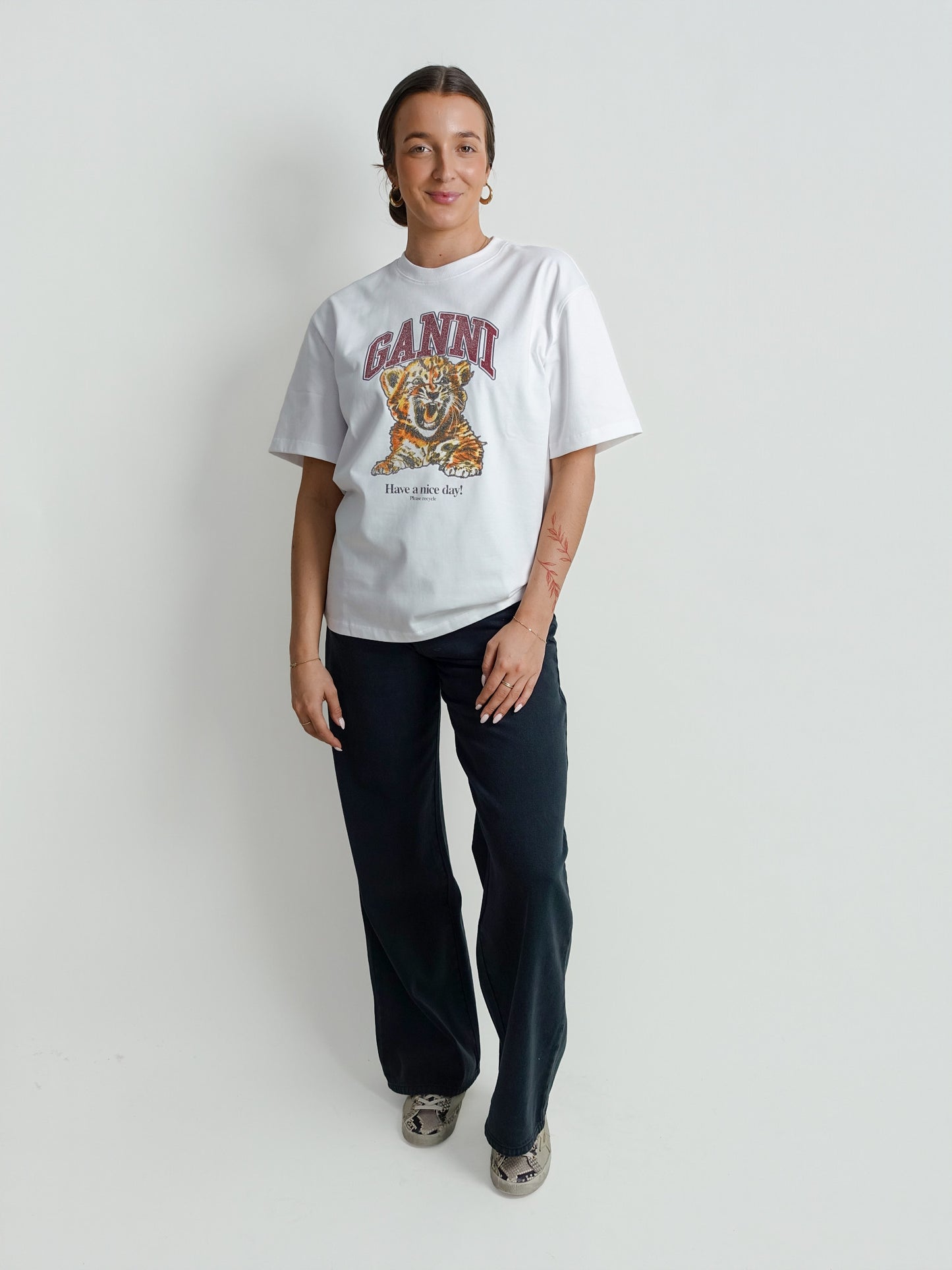 HEAVY COTTON JERSEY BEADED BABY TIGER PRINT BRIGHT WHITE