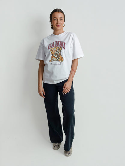 HEAVY COTTON JERSEY BEADED BABY TIGER PRINT BRIGHT WHITE