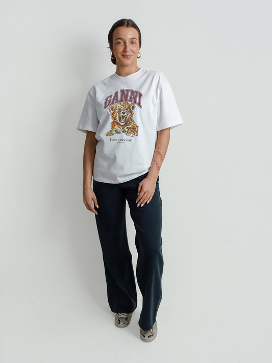 HEAVY COTTON JERSEY BEADED BABY TIGER PRINT BRIGHT WHITE