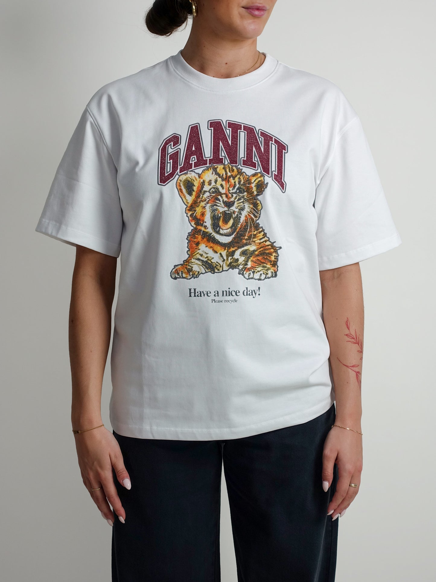 HEAVY COTTON JERSEY BEADED BABY TIGER PRINT BRIGHT WHITE