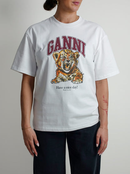 HEAVY COTTON JERSEY BEADED BABY TIGER PRINT BRIGHT WHITE