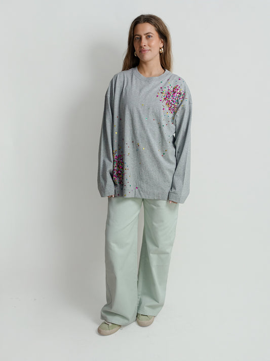 HEGLANDA EMB LS T-SHIRT GRAY MELANGE