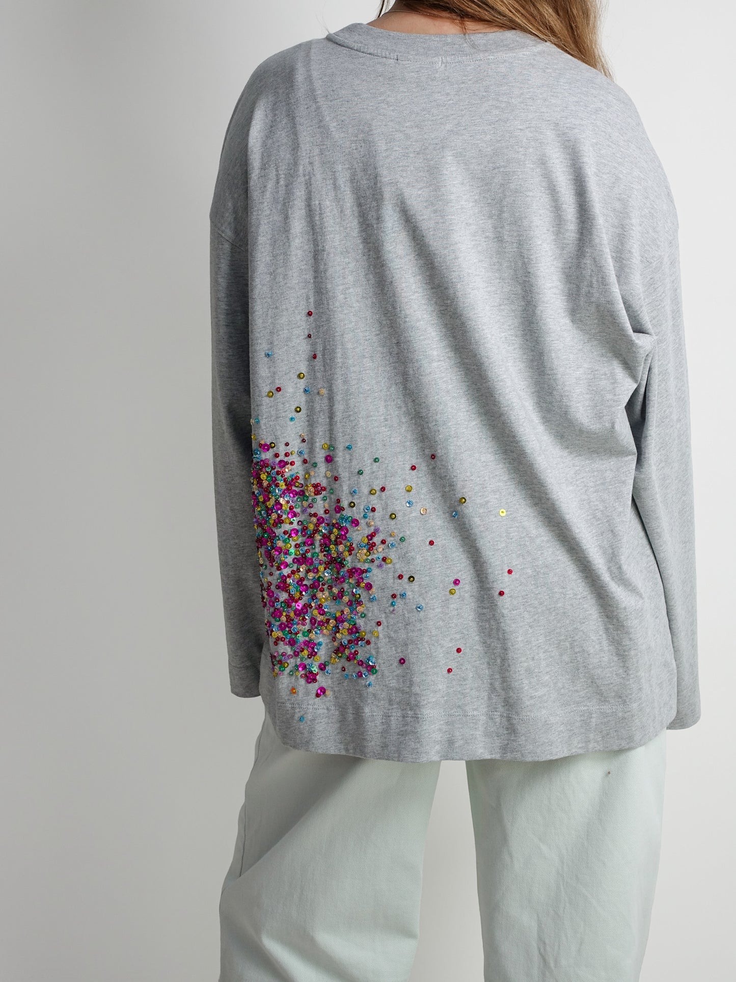 HEGLANDA EMB LS T-SHIRT GREY MELANGE