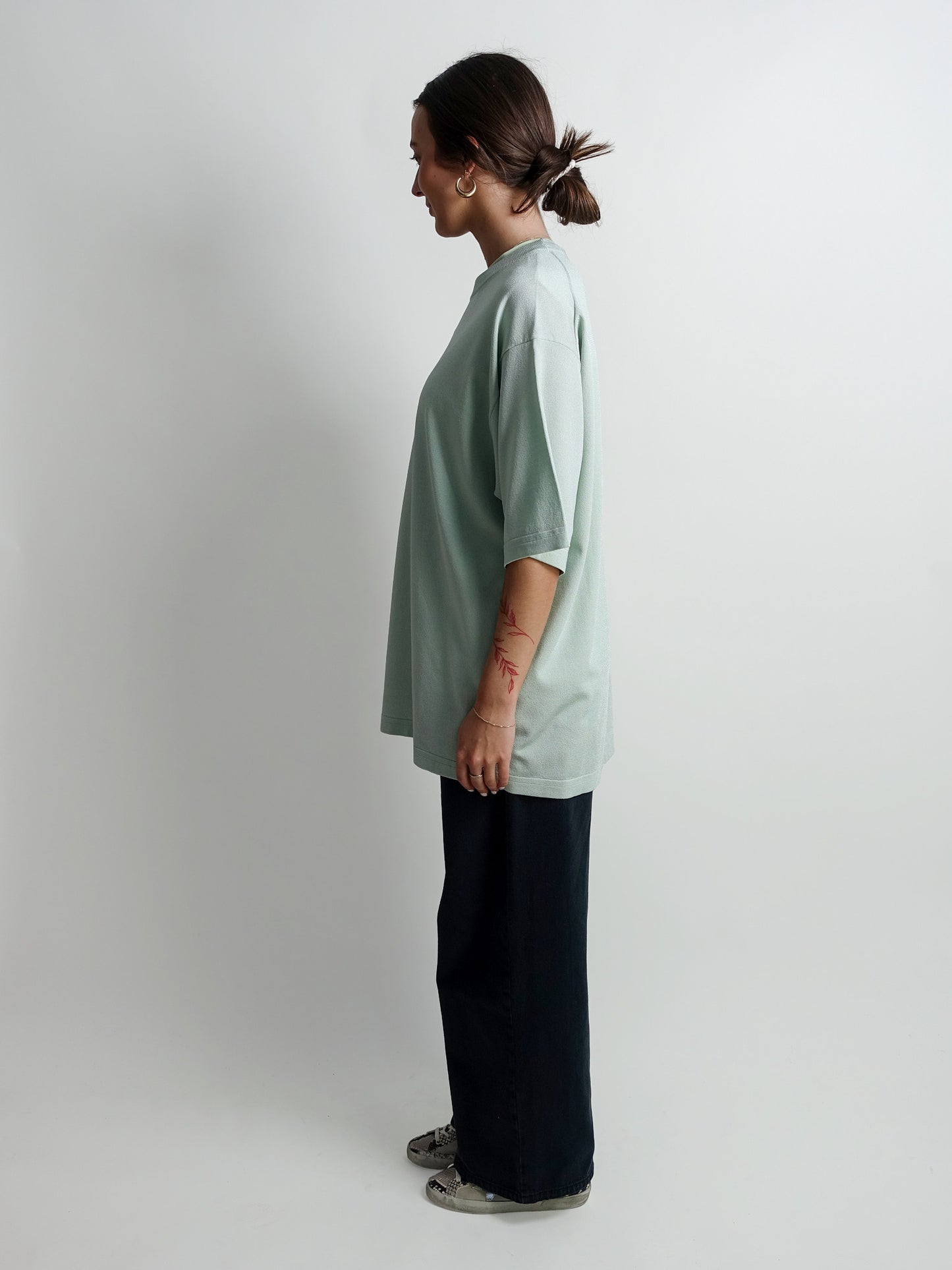 OVERSIZED KNITTED T-SHIRT MINT MIST
