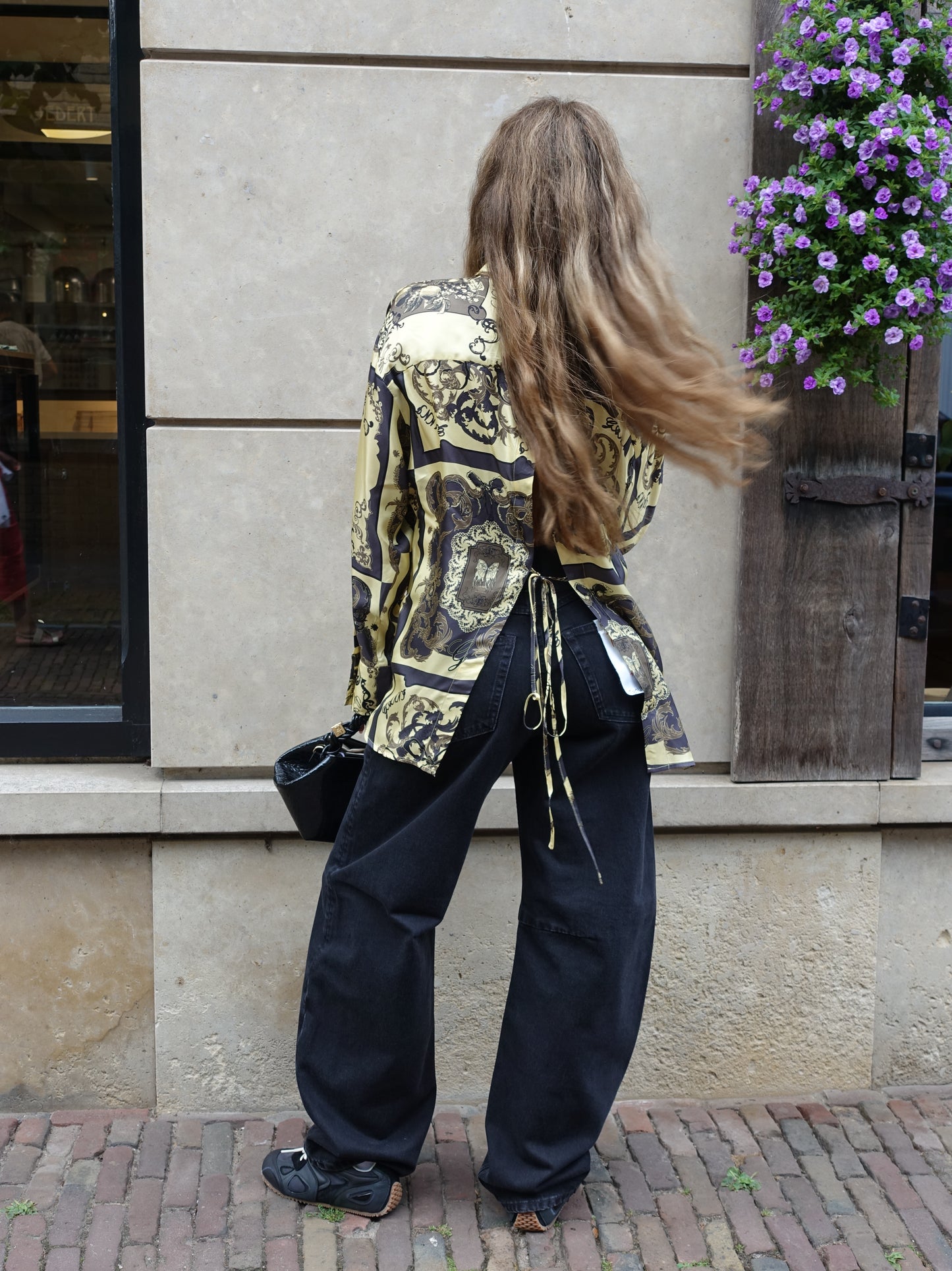 GEPRINTE ZIIDEN TWILL RAGLAN OVERHEERD MET LANGE MOUWEN, PATROON: POPCORN