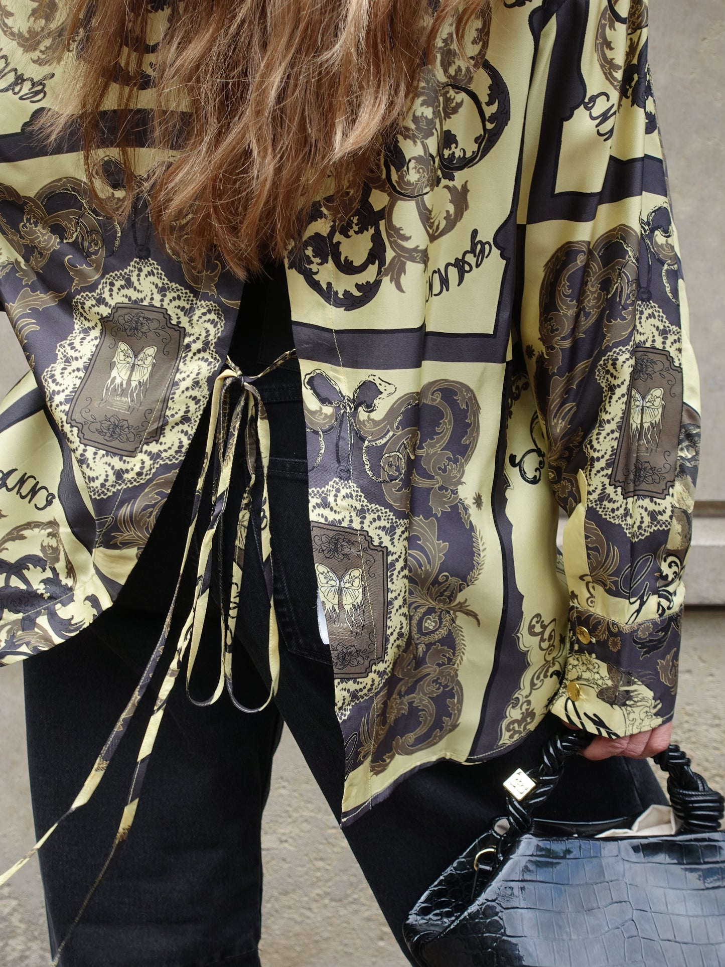 GEPRINTE ZIIDEN TWILL RAGLAN OVERHEERD MET LANGE MOUWEN, PATROON: POPCORN