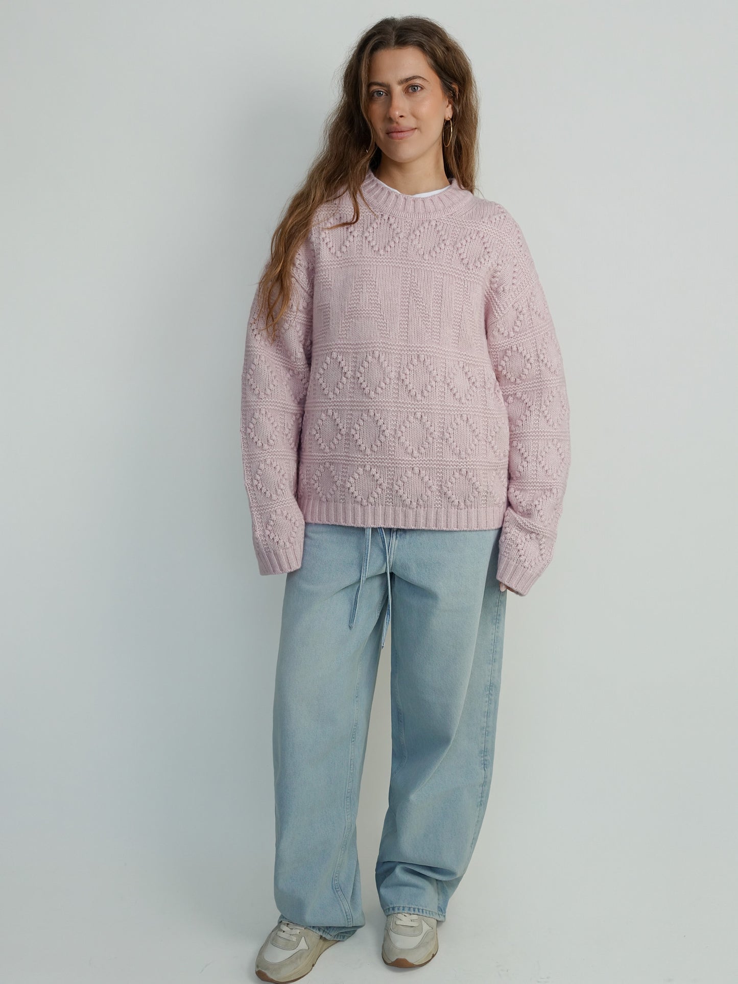 COTTON WOOL BUBBLE CREWNECK CHALK PINK