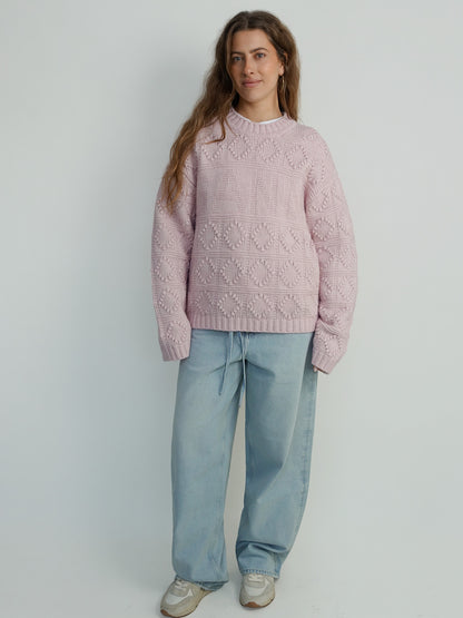 COTTON WOOL BUBBLE CREWNECK CHALK PINK