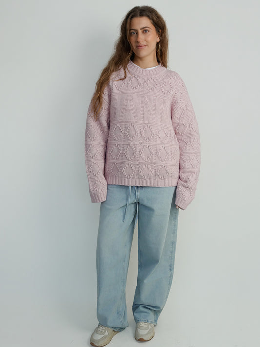 COTTON WOOL BUBBLE CREWNECK CHALK PINK