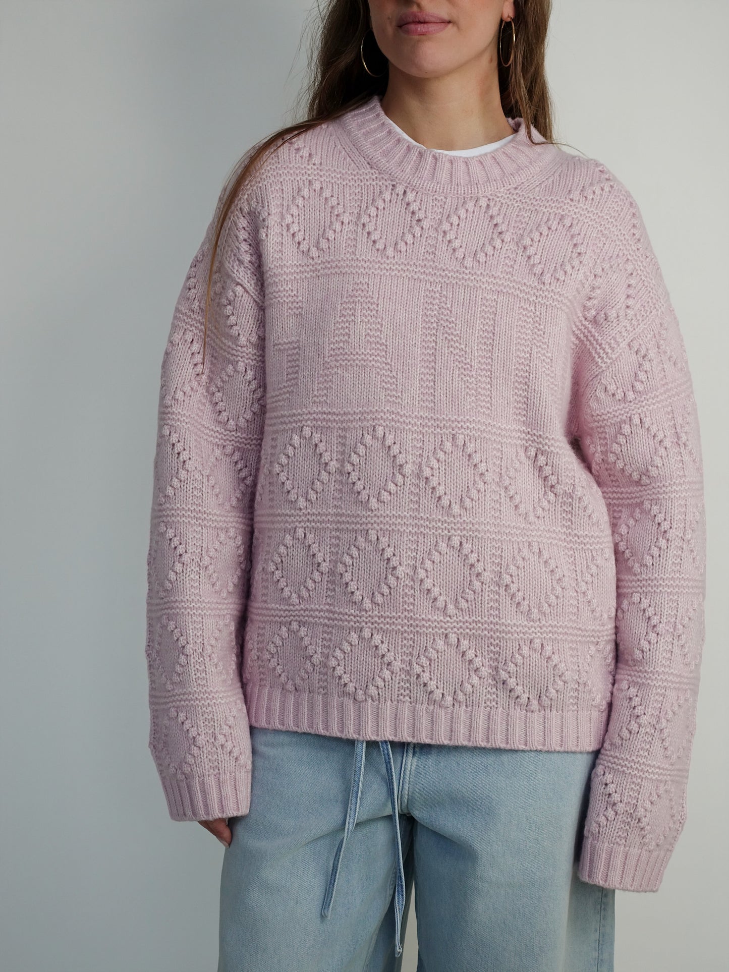 COTTON WOOL BUBBLE CREWNECK CHALK PINK
