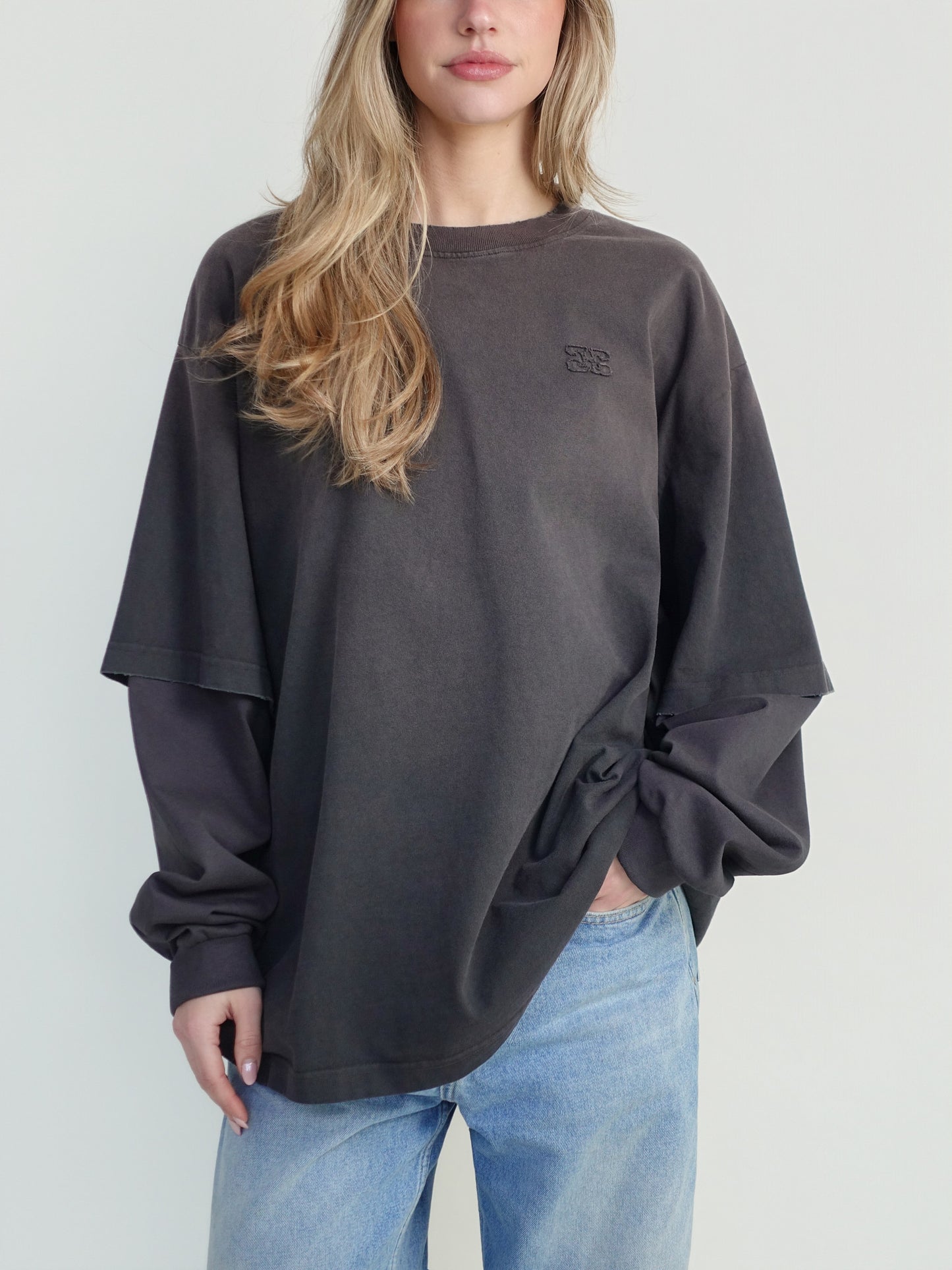 HEAVY COTTON JERSEY LONGSLEEVE WASHED EFFECT PHANTOM