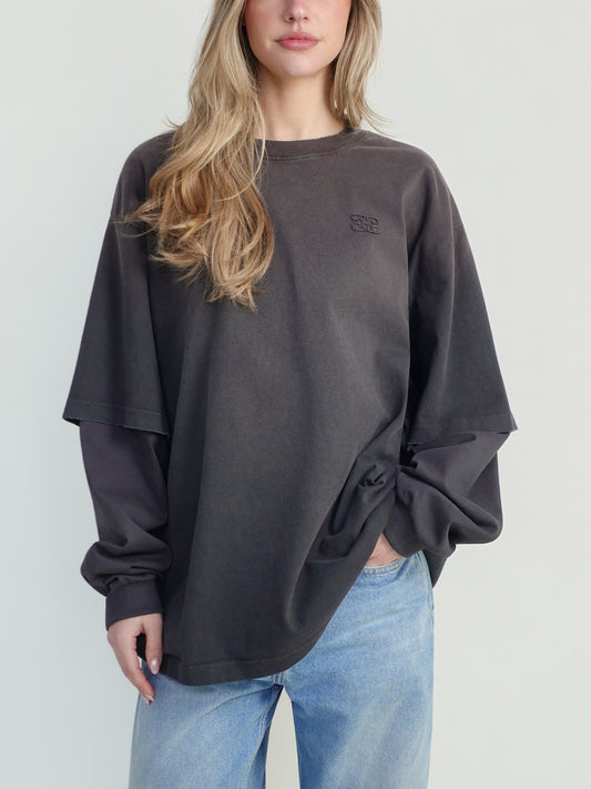 HEAVY COTTON JERSEY LONGSLEEVE WASHED EFFECT PHANTOM