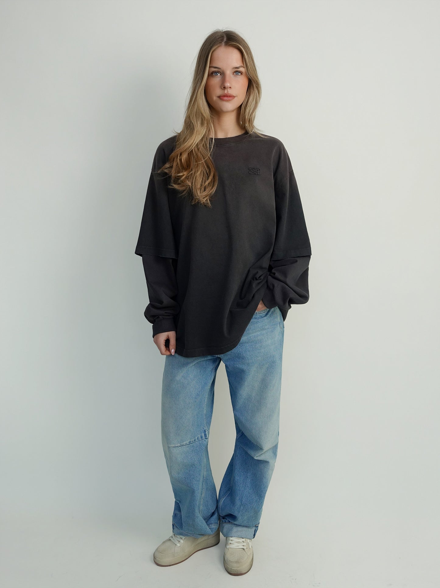 HEAVY COTTON JERSEY LONGSLEEVE WASHED EFFECT PHANTOM