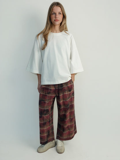 CROPPED WIDE LEG UTILITY PANT PURPLE PLAID