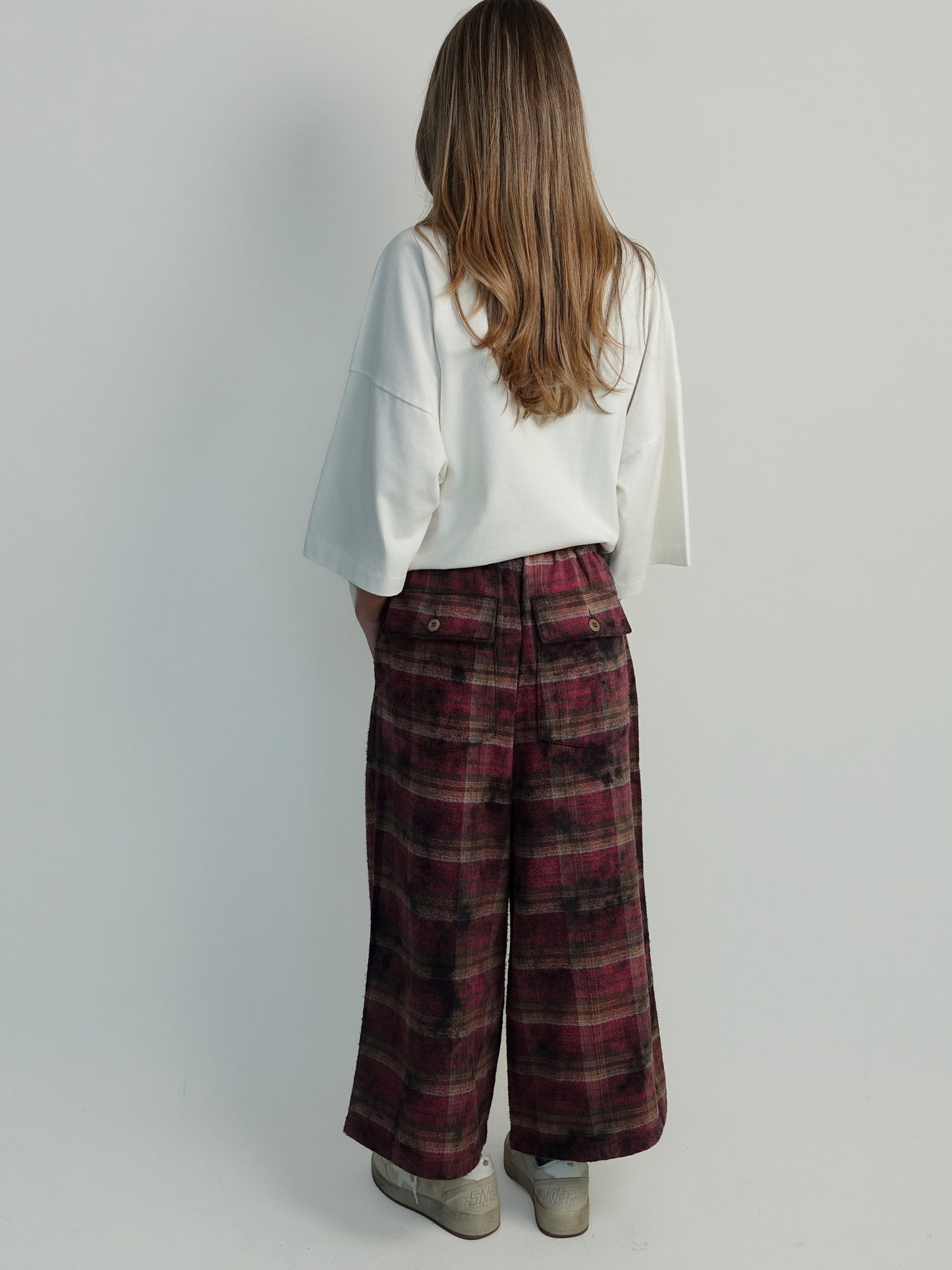 CROPPED WIDE LEG UTILITY PANT PURPLE PLAID
